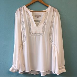 Loft Ivory Lace Trimmed Blouse